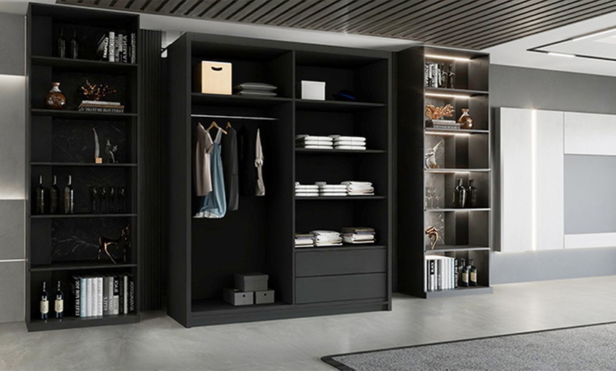 Image 11: Modern High Gloss Door Wardrobe With Mirror and Drawers