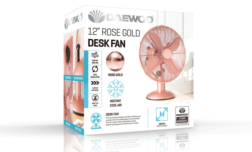 Image 4: Daewoo 12'' Rose Gold Desk Fan