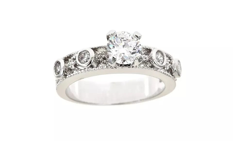 18K White-Gold-Plated Cubic Zirconia Rings. Multiple Styles Available. Free Returns. - Second Medium