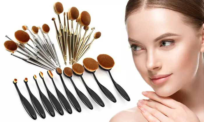 Professional Oval Kabuki Cosmetic Makeup Brushes Set - 10 Pieces