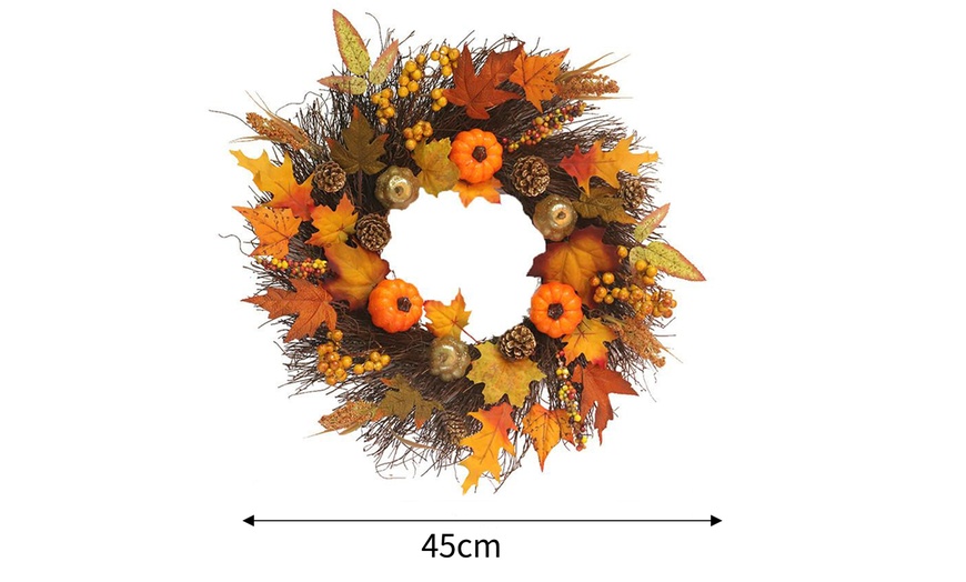 Image 9: Artificial Autumn Halloween Prelit Wreath Thanksgiving Decorations