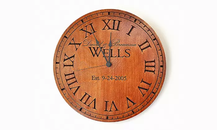 One or Two 13-Inch Carved Wooden Family-Name Clocks from MRC Wood Products (Up to 41% Off) - Primary Image