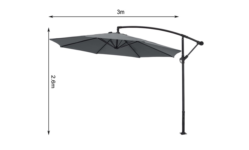 Image 7: Large 3m Grey Cantilever Parasol with Multiple Base Styles 