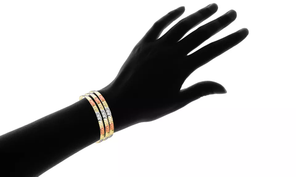 18K Tri-Gold Plated Safari Elephant Stackable Bangles - Second Medium