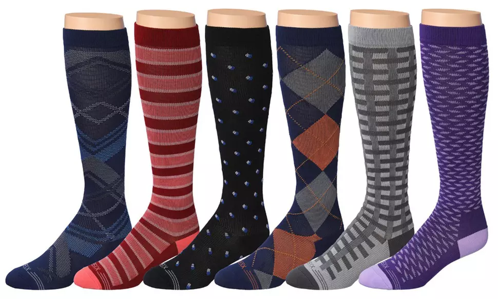 6-Pack Rexx Men's Knee-High Patterned Compression Socks