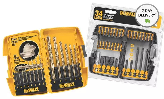 Dewalt 34-Piece Impact Driver Bit Set and 14-Piece Drill Bit Set. Free Returns. - Primary Image