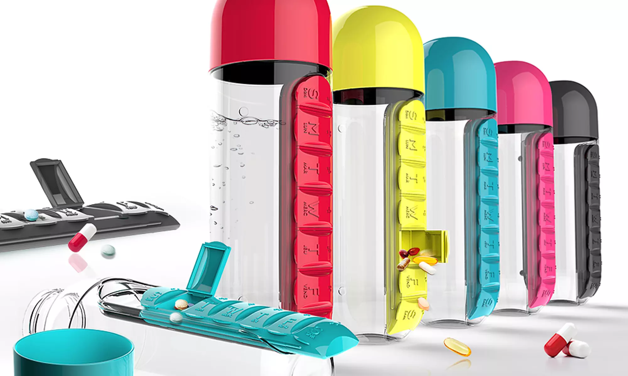 In Style Pill-Organizer Water Bottle (Blue) - Primary Image