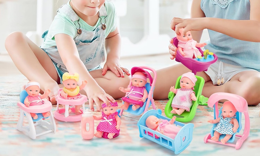 Image 1: Deao Set of 8 Mini 5'' Baby Dolls with Accessories