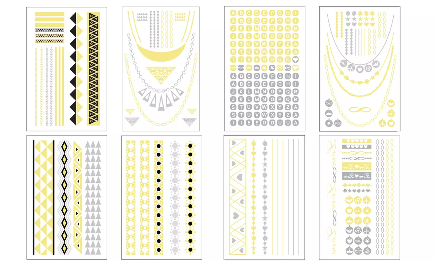 24-Piece Hot Jewels Metallic Temporary Tattoo Set - Second Medium