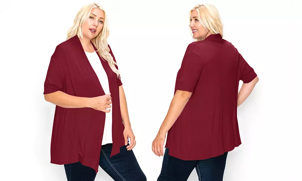 Women's Plus Size Casual Short Sleeve Open Front Cardigan