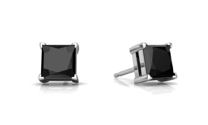 Image 2: White Gold Plated 6MM Princess Onyx Stud Earrings 