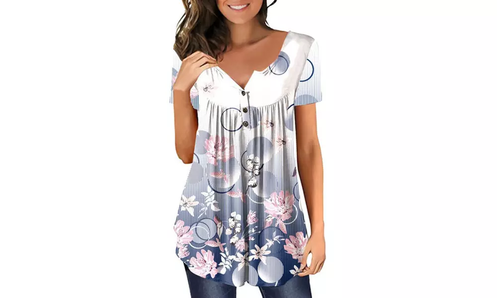 Women's Button Up Summer Short Sleeve Casual Tops Tunic Shirts Blouses