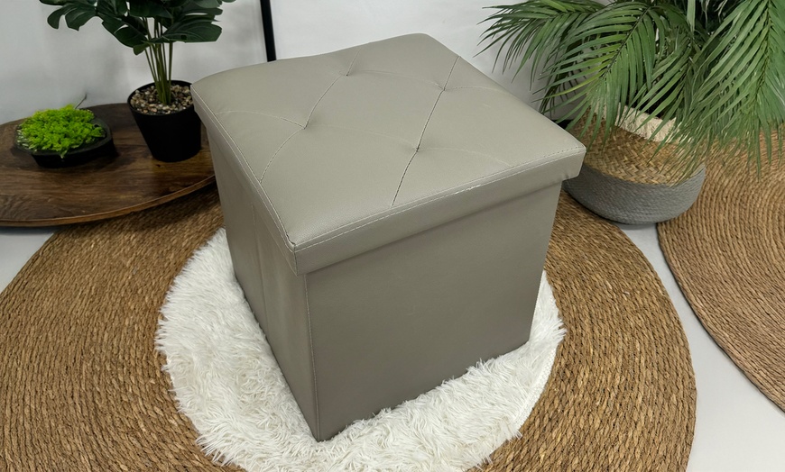 Image 10: Soft Upholstered Pouf with Hidden Storage