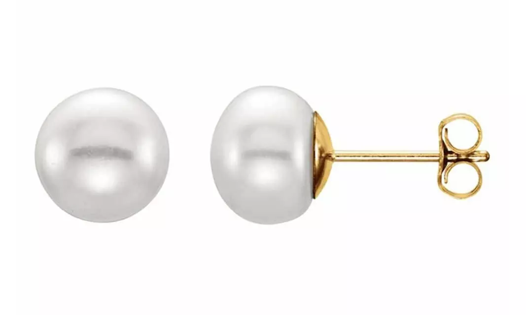 14K Yellow Gold Plated 6-7 mm White Freshwater Cultured Pearl Stud Earrings