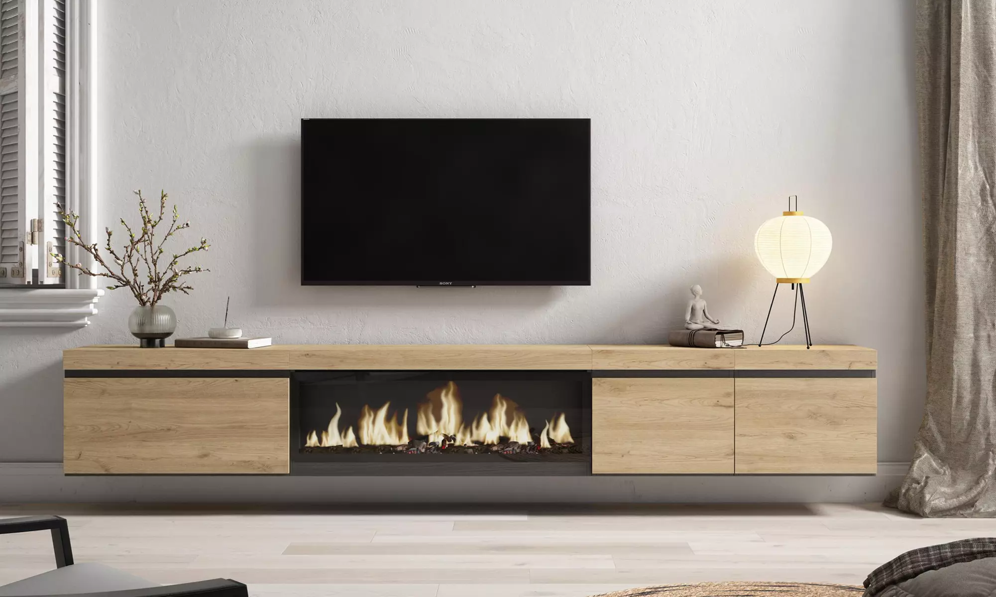 Mueble TV gran formato'' Cozy'' con Chimenea Eléctrica XXL opcional y almacenaje - Primary Image