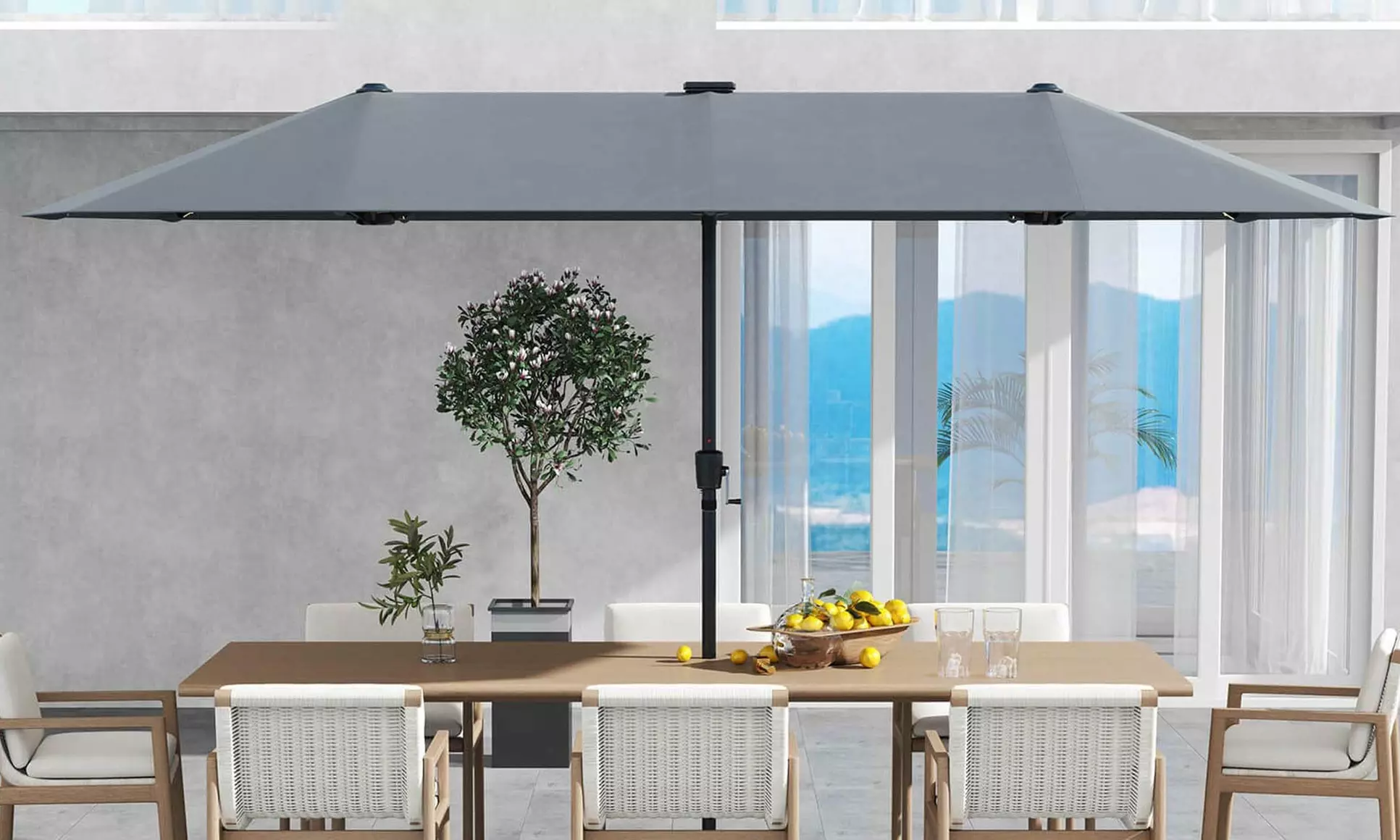 Costway 13ft Outdoor Double-Sided Table Umbrella with Optional LED Lights