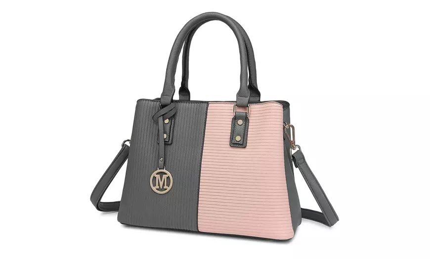 Image 16: Women's Color-block Fashion Tote and Top Handle Handbags
