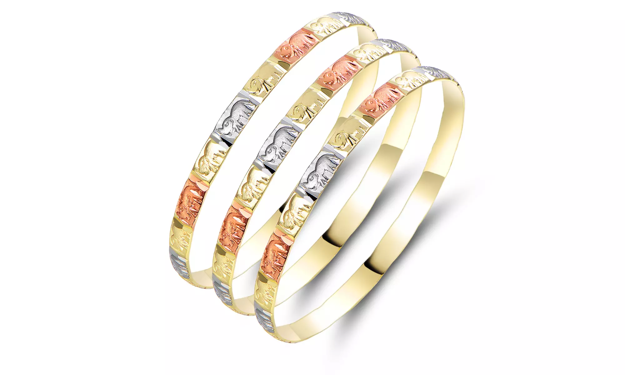 3 Pack of Safari 18k Gold Elephant Bangle 