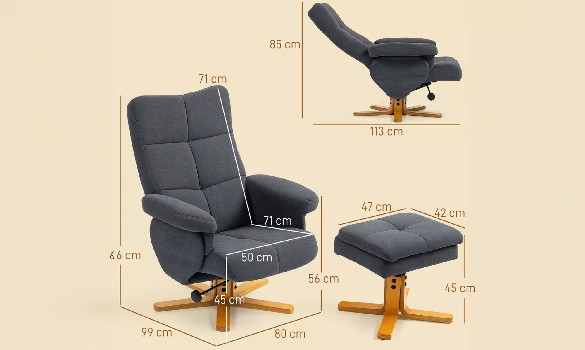 HomCom Linen Recliner Chair and Footstool