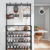 Image 9: Multi-Tier Metal Shoe Rack with Coat Hooks 