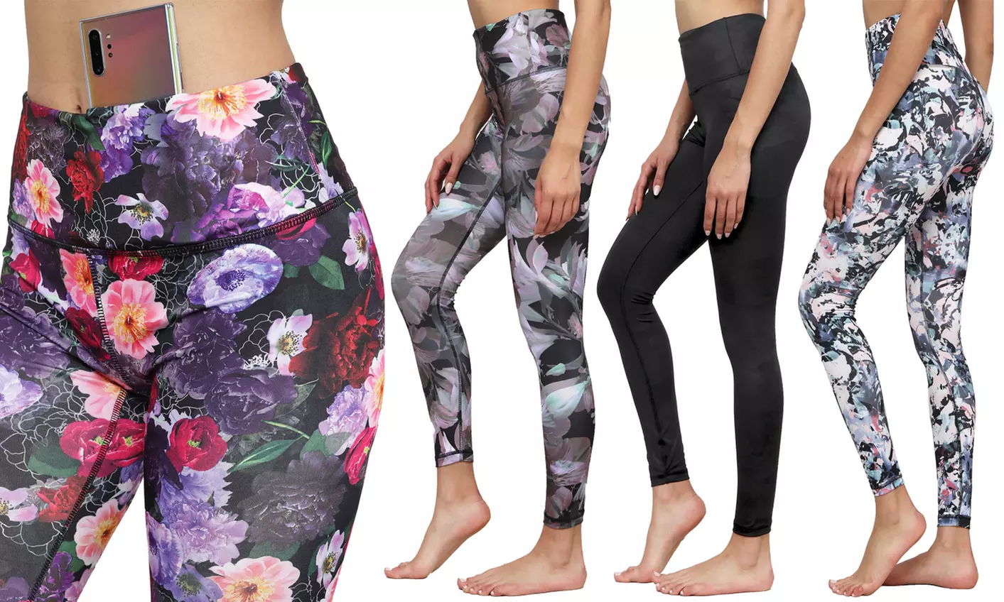 Lock and Love Women's Printed Tummy-Control Active Leggings with Pockets - Primary Image