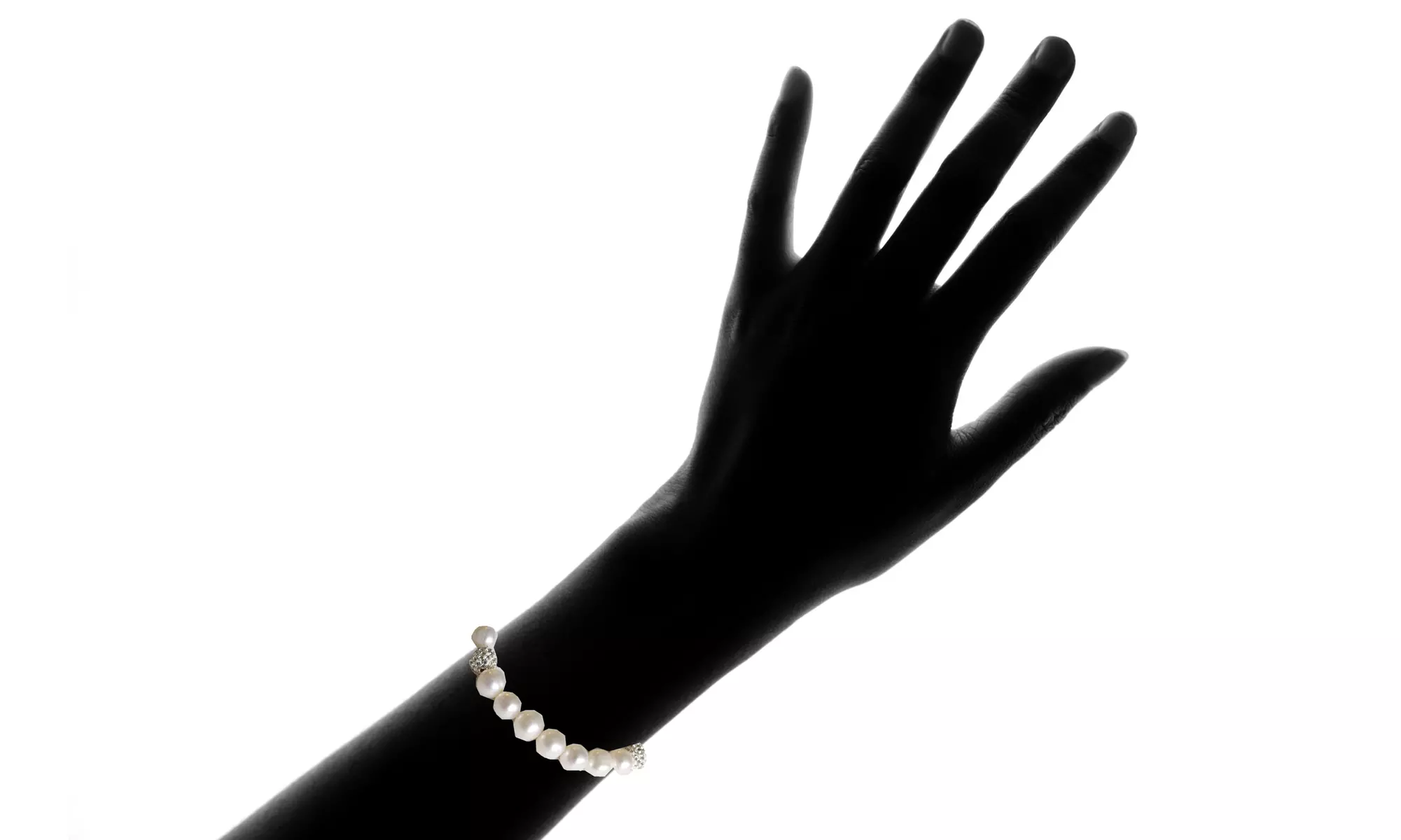 Genuine Freshwater Pearl Stretch Bracelet with Swarovski Elements Crystals - Second Medium