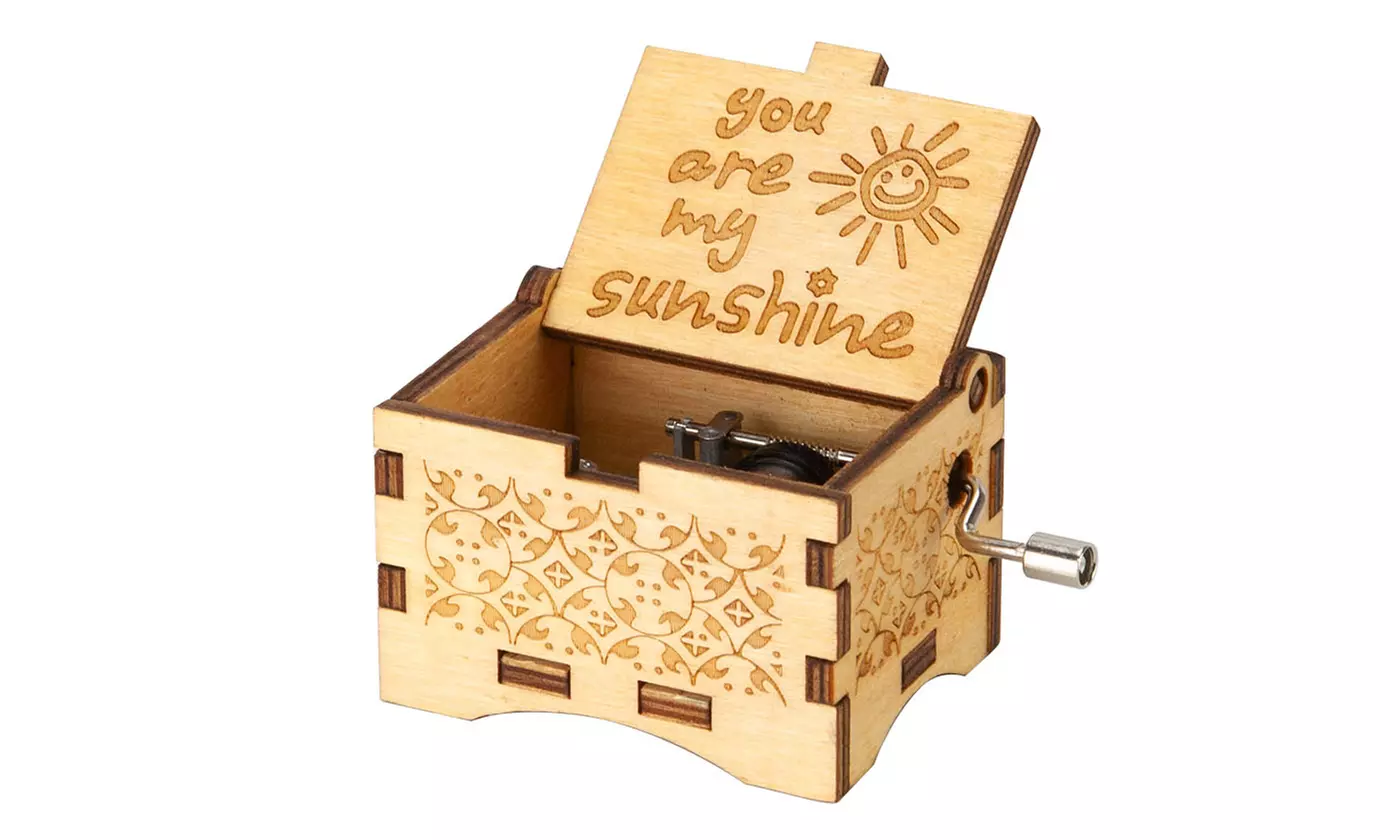 Birthday Gift Music Box You Are My Sunshine Engraved Hand Crank Wooden Music Box