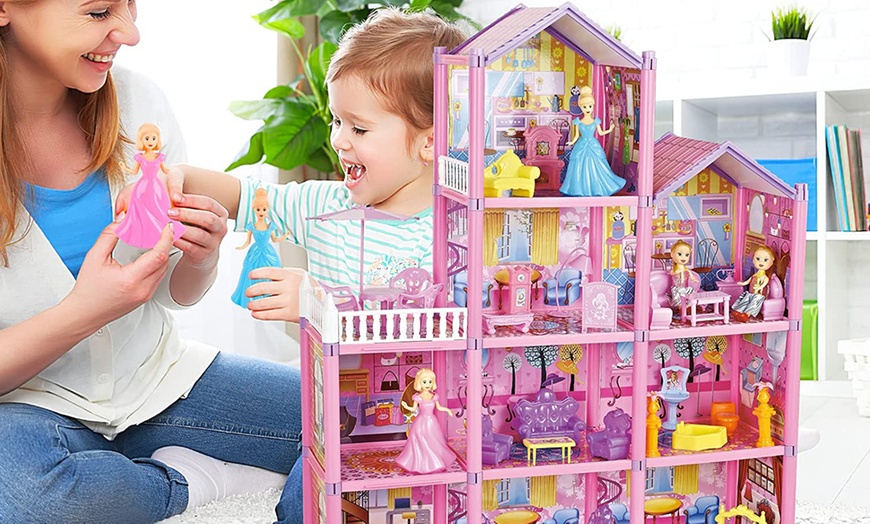 Image 7: 3D DIY Dollhouse Playset with Furniture and Figures for Kids