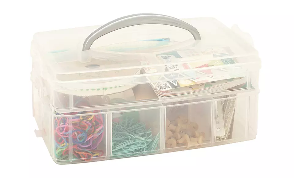 Clear Plastic Craft-Organizer Tote with Handle. - Primary Image