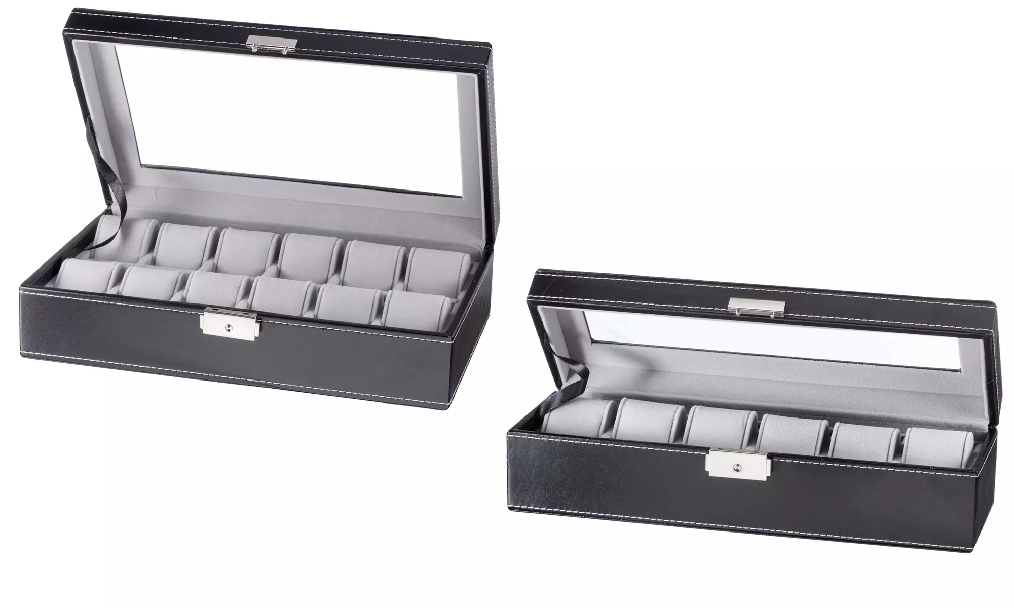 Men's Black Leatherette Display Glass Top Watch Case - Primary Image