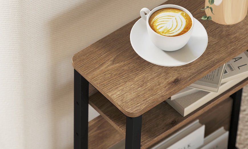 Image 4: HOMCOM Industrial Style Side Table with Storage Shelves
