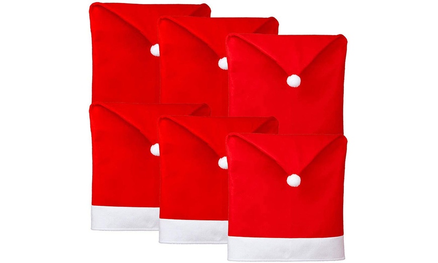 Image 7: Christmas Santa Claus Hat Design Dining Chair Slipcovers Chair Back Covers