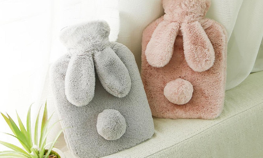 Image 3: Hot Water Bottle with Bunny Cover