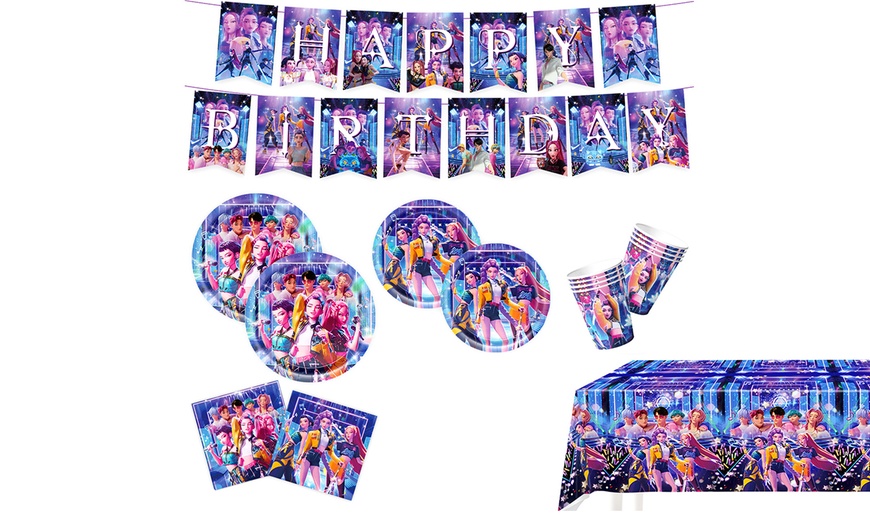 Image 1: 66-Piece K-Pop Inspired Disposable Tableware Set for Vibrant Parties