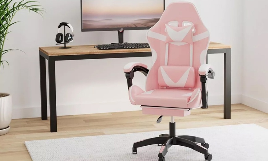 Image 10: Sedia da gaming ergonomica con poggiapiedi