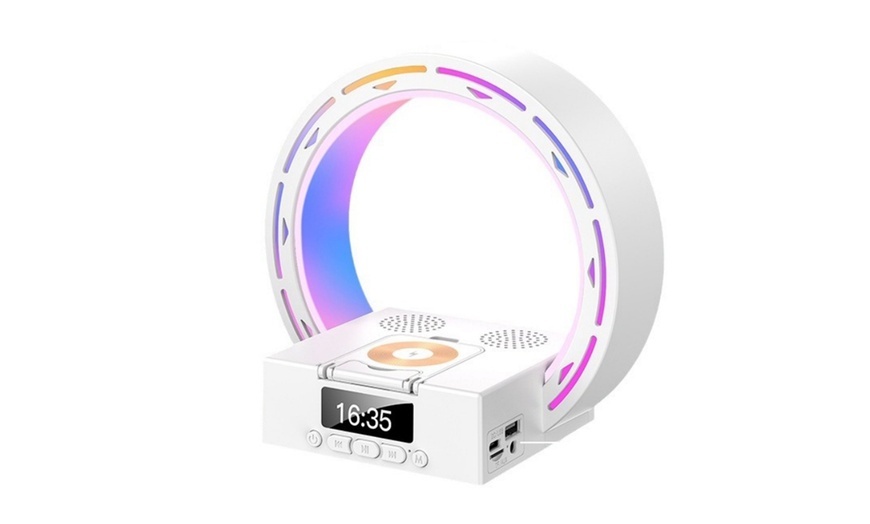 Image 2: 4 In 1 Wireless Charging Bluetooth Speaker - Digital Clock, Phone Holder and Bedside Lamp