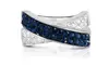 Dark Blue and White Crystal Cross Over Ring With Crystals From Swarovski