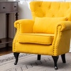 Image 1: Living And Home Yellow Upholstered Buttoned Wingback Armchair