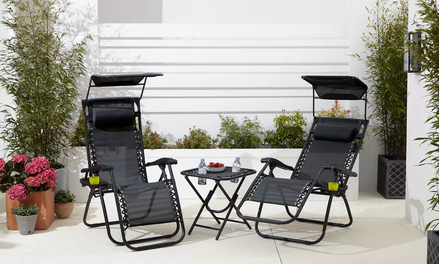 Image 1: Neo Folding Zero Gravity Garden Chairs and Table Set