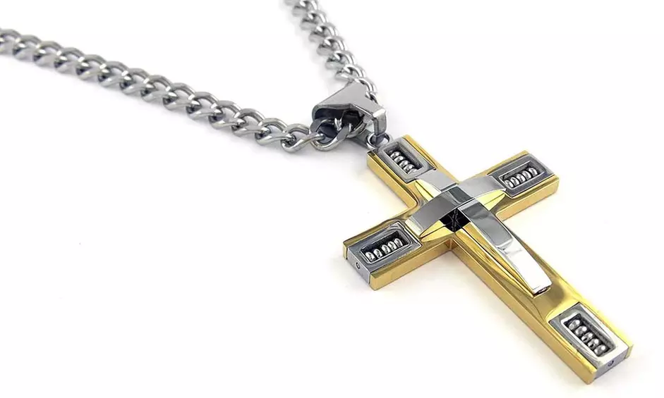Men's Cross Necklace in Stainless Steel + 24" Inch Curb Chain