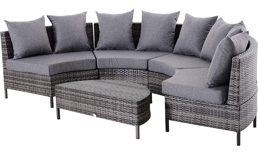 Image 5: Outsunny Rattan-Effect Four Seaters Half-round Sofa and Table