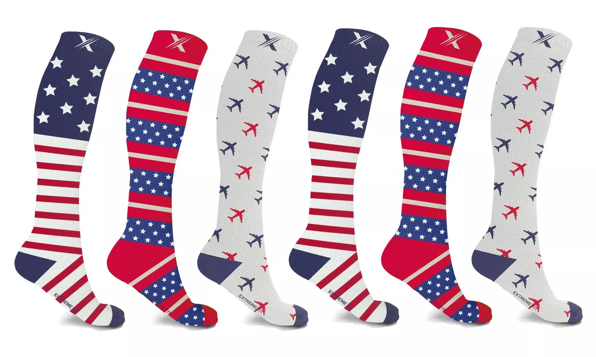 XTF Patriotic Knee High Compression Socks (3-Pairs)