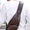 Image 3: Men Women Sling Chest Bag Leather Shoulder Cross-body Pack With USB Port