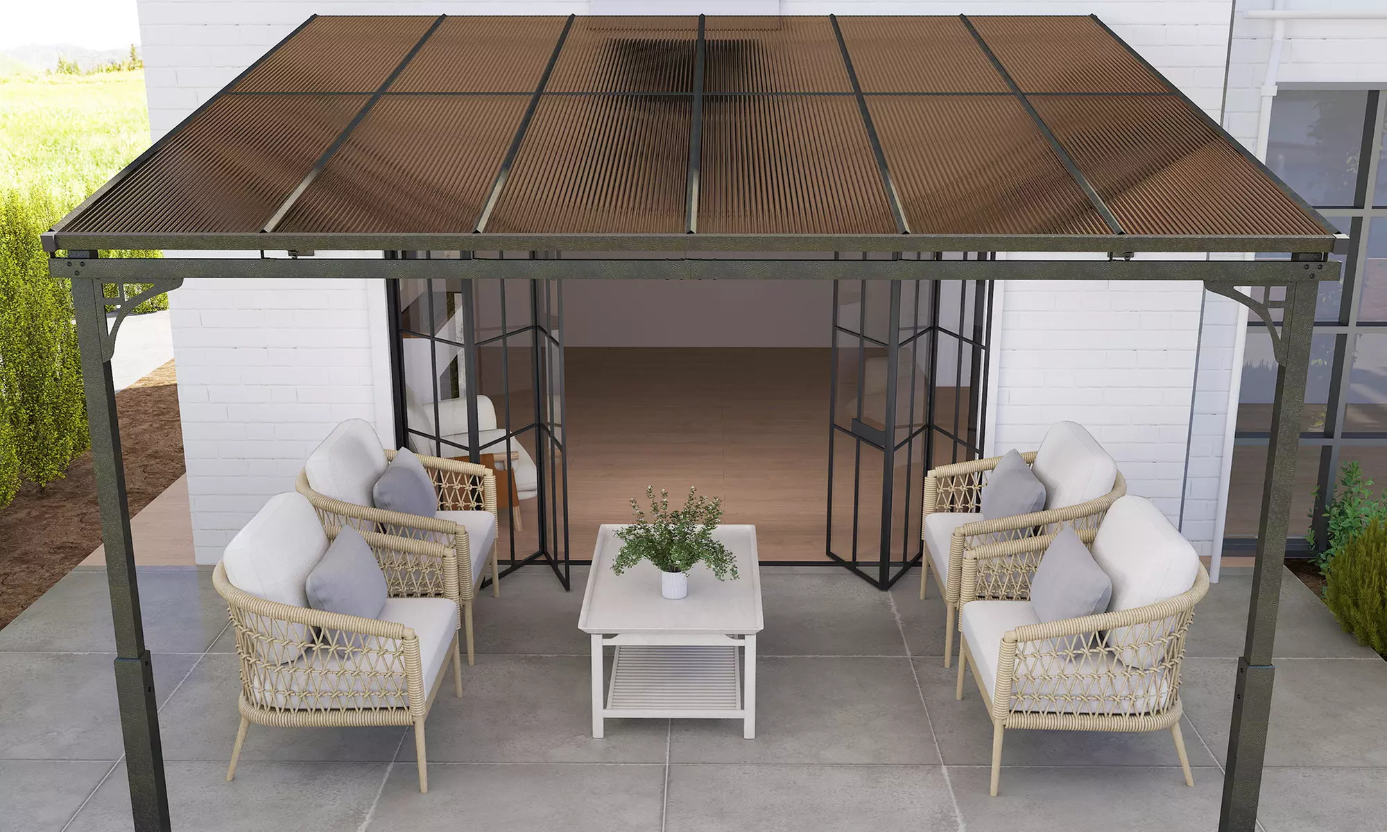 Outsunny Lean-To Pergola with Polycarbonate Roof and Galvanised Frame