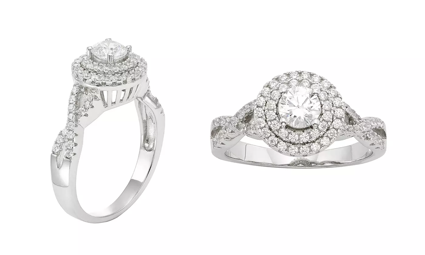 Swarovski Elements Crystal Bridal Rings in Sterling Silver - Second Medium