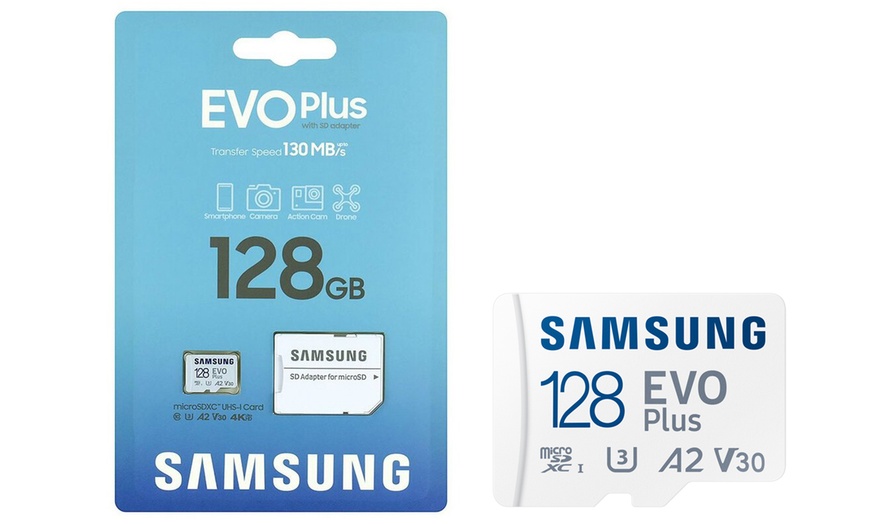 Image 2: Samsung EVO Plus 128GB MicroSD Memory Card with SD Adapter SDXC U3