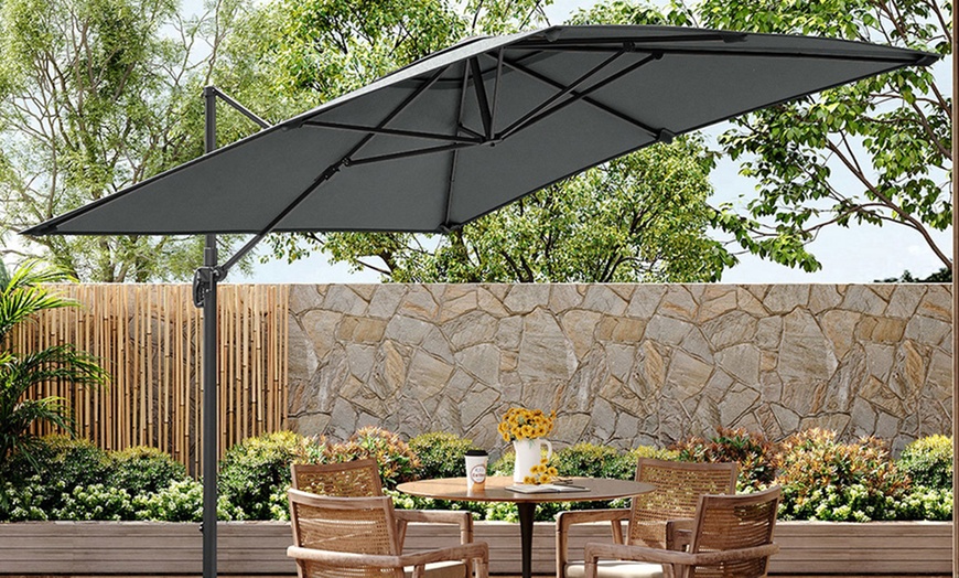 Image 3: Large Square Canopy Rotating Outdoor Cantilever Parasol