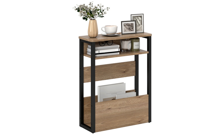 Image 2: HOMCOM Industrial Style Side Table with Storage Shelves