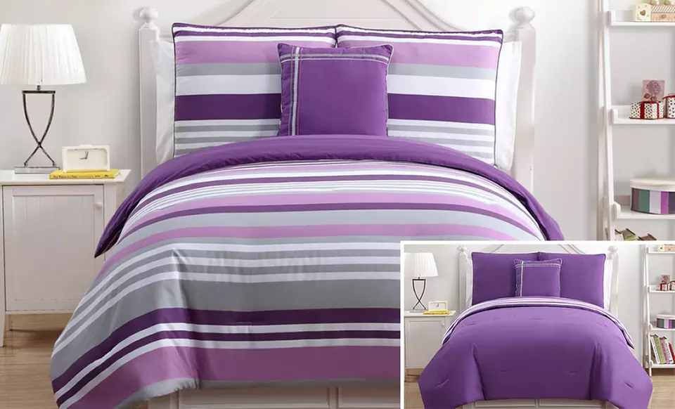 Stripes to Solid Reversible Cotton Comforter Set - Second Medium