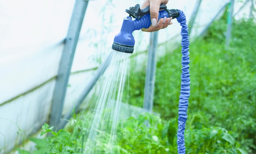 Image 3: Up to 100ft Expandable Garden Hose Pipe with Seven-Function Spray Gun